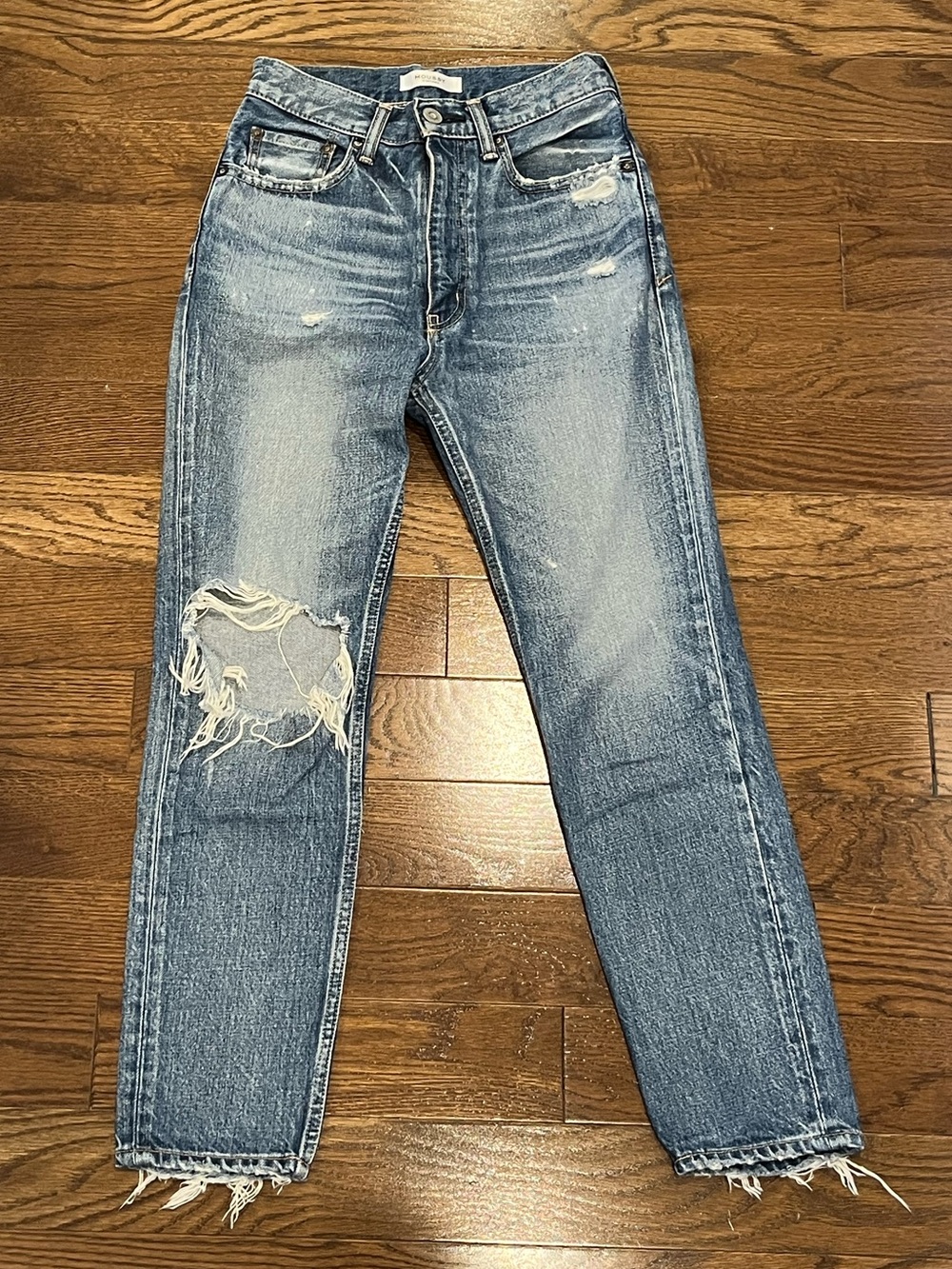 Moussy Vintage Marshall Boy Skinny Jeans in a distressed blue wash
